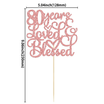 Gyufise 1Pc Rose Gold Glitter 80 Years Love Blessed Cake Topper Cheers To 80 Years Wedding Anniversary Cake Decoration For Eight
