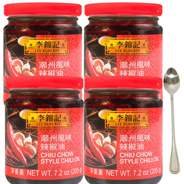 Chiu Chow Chili Oil 205g/7.2oz,Comes with 1 free spoon (pack of 4, 7.2oz)