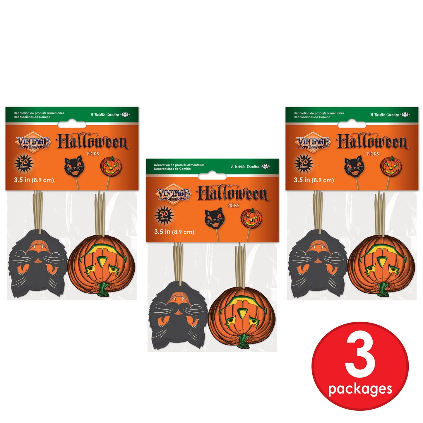 Paper Vintage Halloween Party Food Picks Cat Pumpkin Cupcake Toppers Pack Of 3