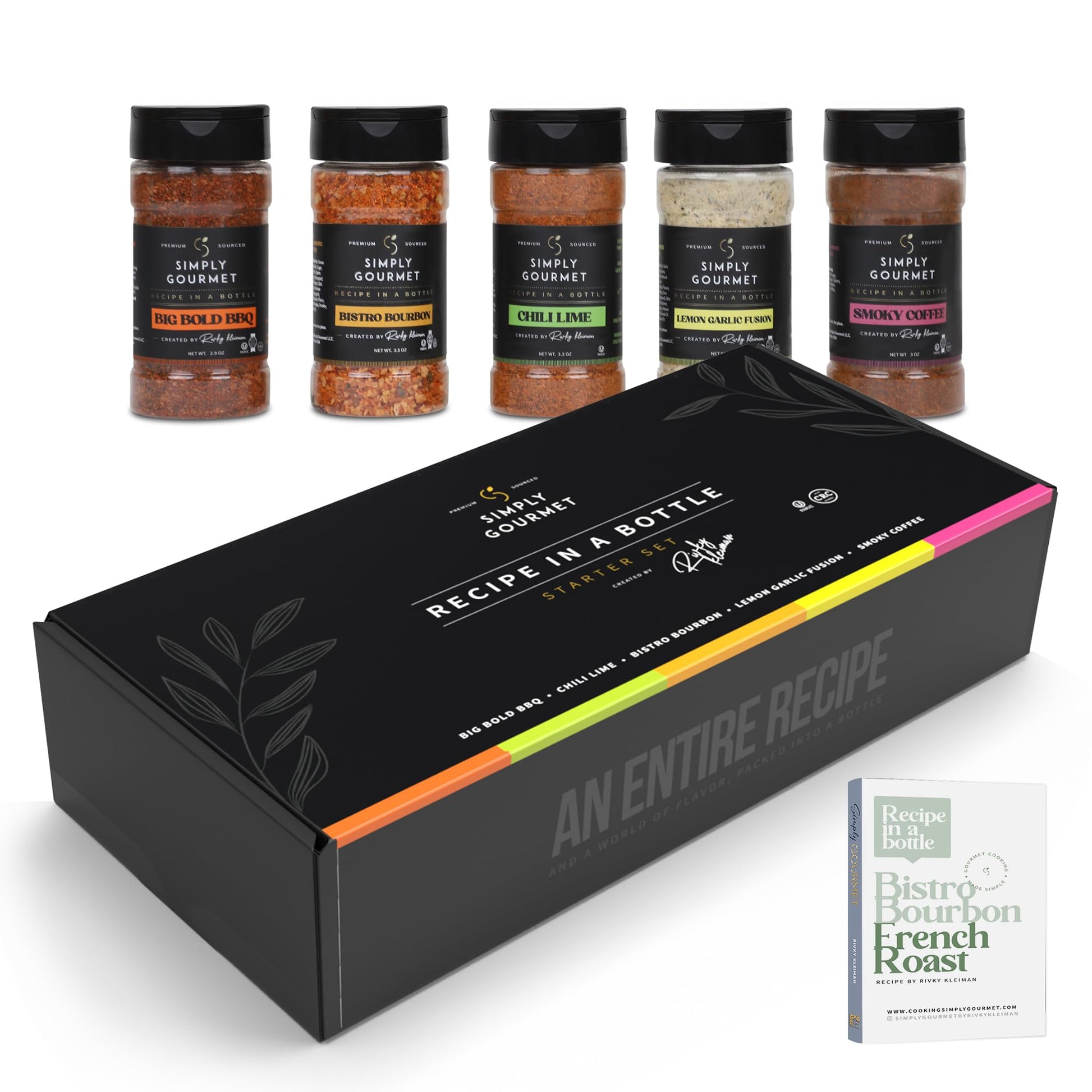 Recipe In A Bottle Spice Box Gift Set - 5x3oz Bottles with Recipe Cards - Gourmet Cooking Adventure