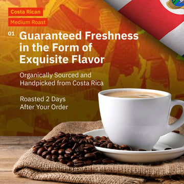 Costa Rican Whole Bean Coffee Medium Roast - 12 Oz, Single Origin Arabica Specialtycoffee Beans, Fair Trade, Non-Gmo