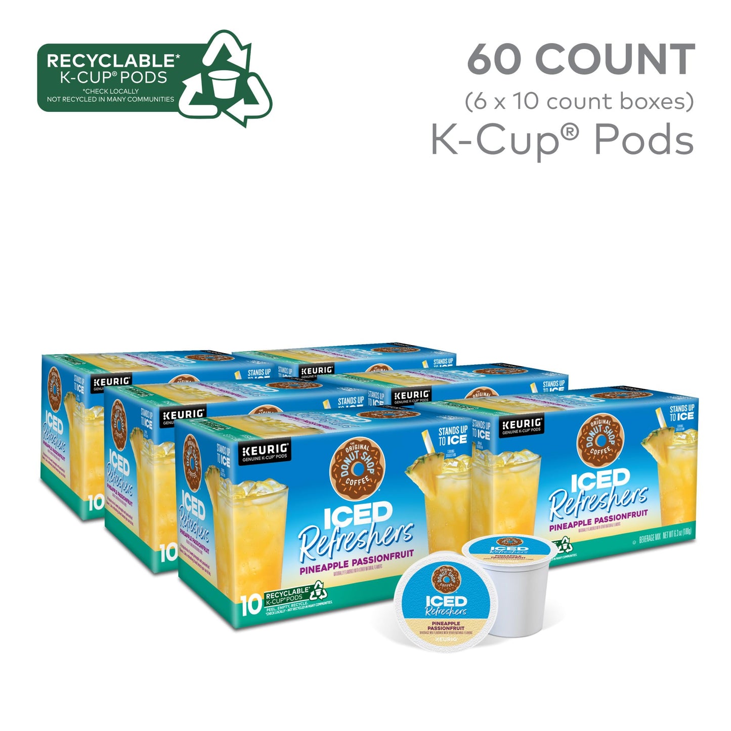 The Original Donut Shop Iced Refreshers K-Cup Pods, Pineapple Passionfruit Flavor, 60 Count (6 Packs of 10)