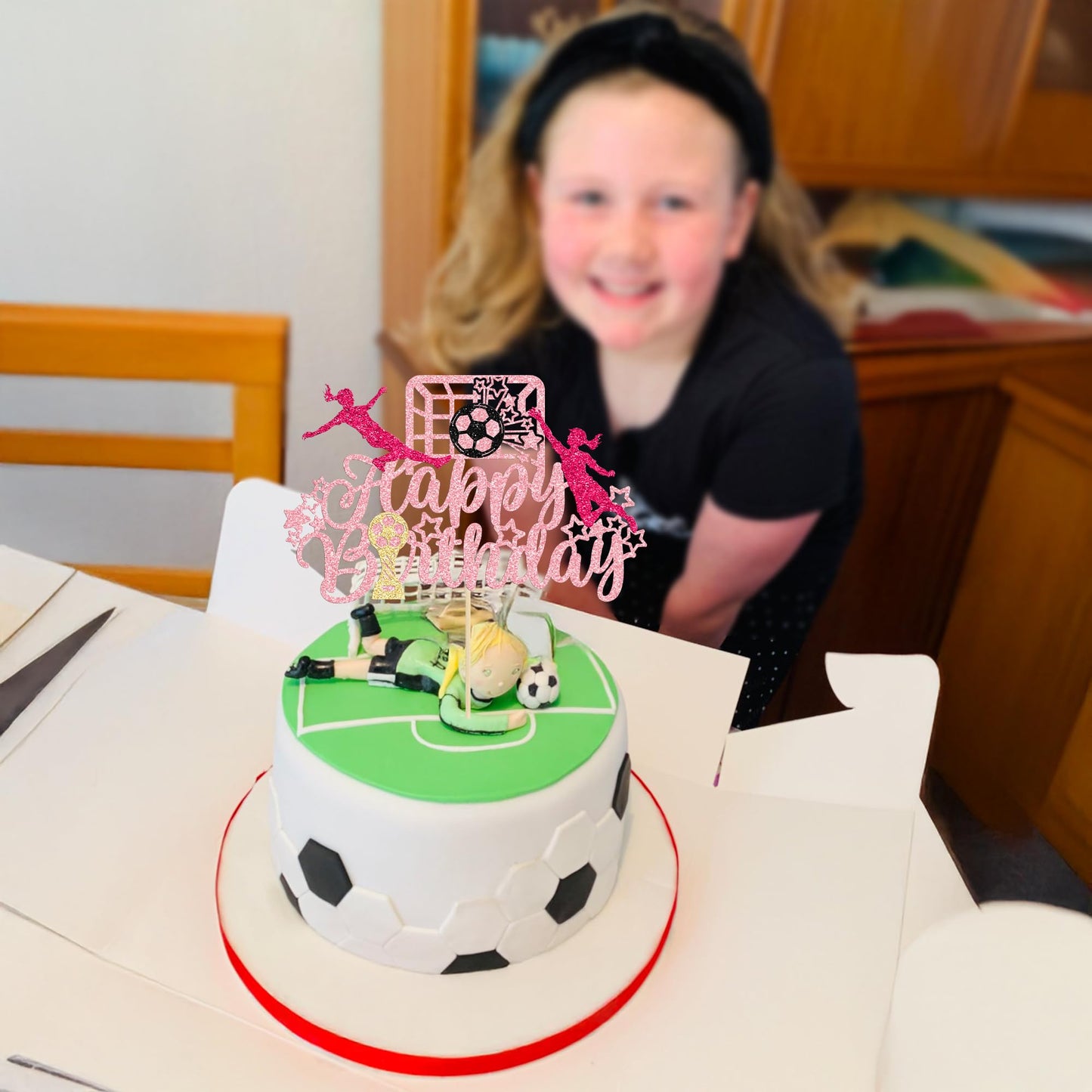 Ephlyn Soccer Birthday Cake Toppers - Glitter Cupcake Picks for Sports Theme, Pink, 8.5 cm x 12 cm
