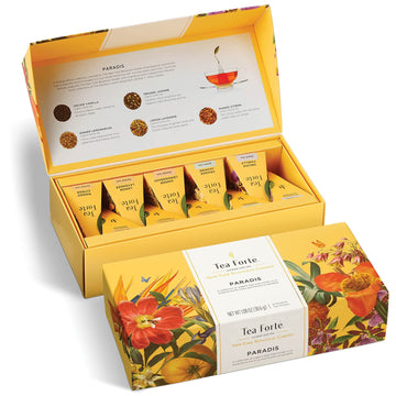 Tea Forte Paradis Organic Herb And Fruit Tea, Petite Presentation Box Tea Sampler Gift Set With 10 Handcrafted Pyramid Tea Bag Infusers