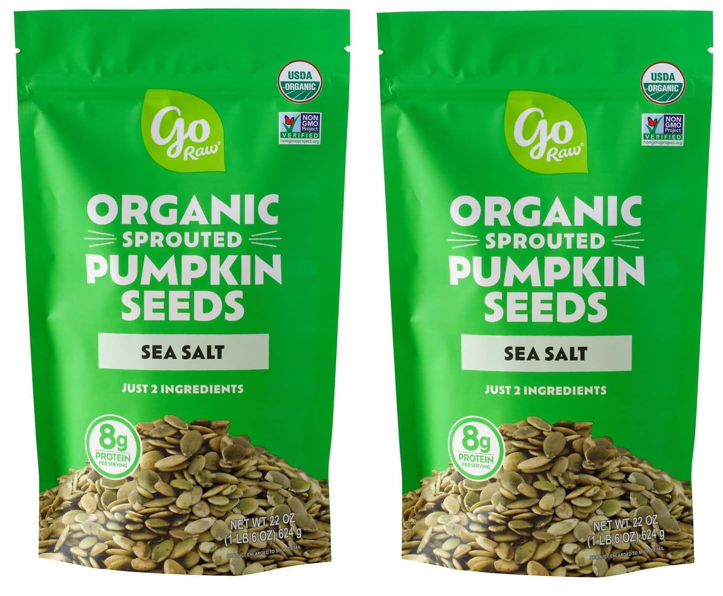 (2 Bags) Sprouted Organic Pumpkin Seeds with Sea Salt, 22 Ounce, 1.4 Lbs