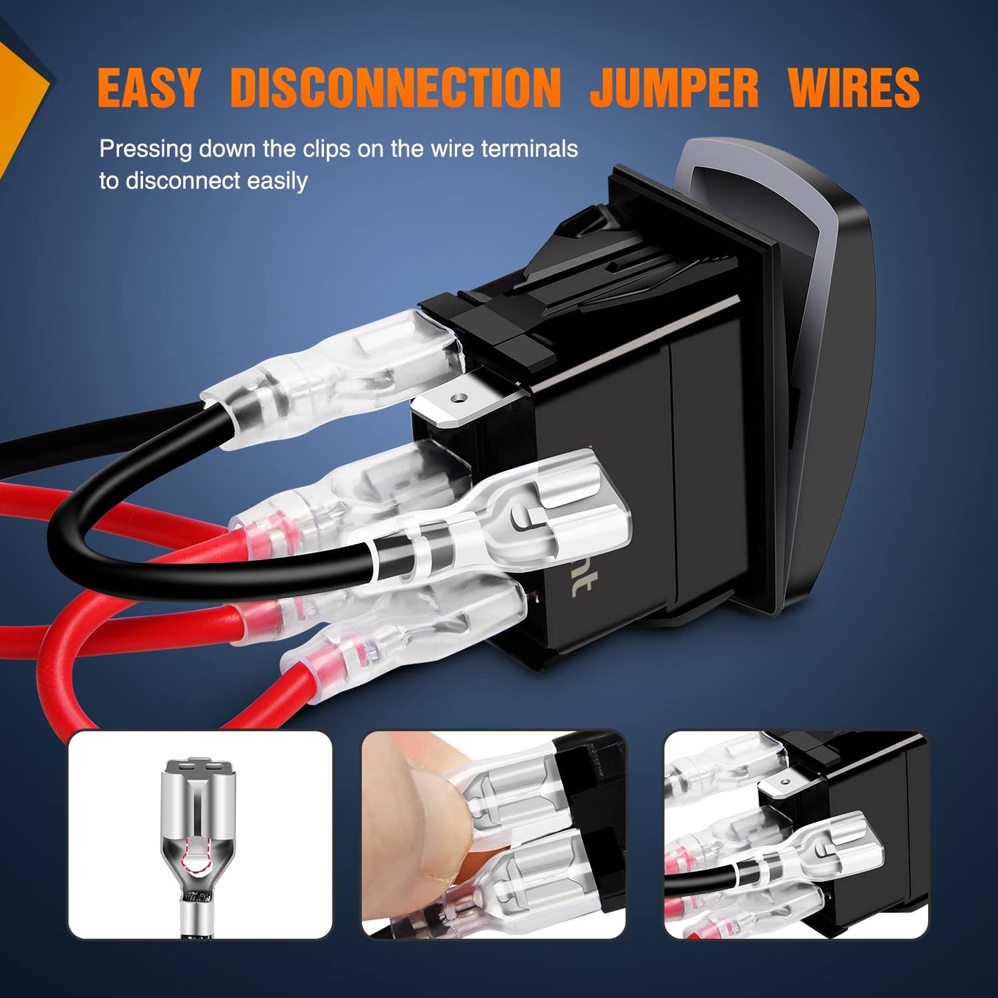 Nilight Rock Lights Rocker Switch Led Light Bar Switch 5Pin Laser On Off Spst Switches 20A12V 10A24V Switch Red With Jumper Wire
