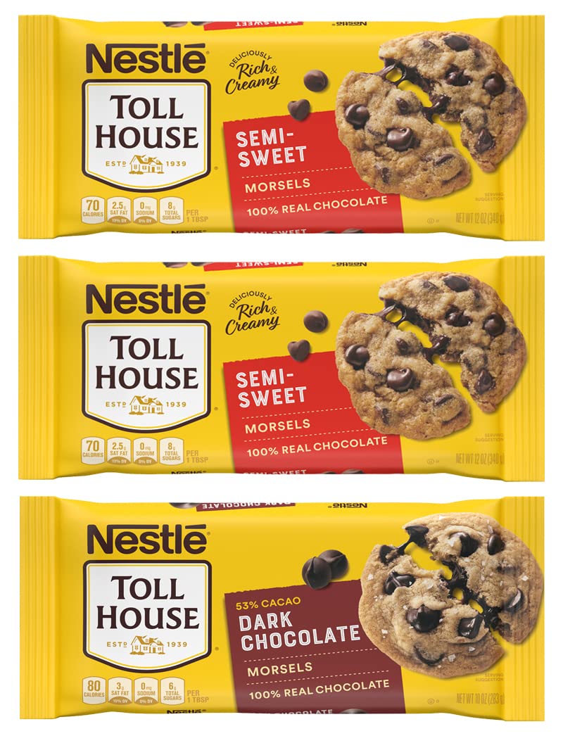 Nestl   Toll House Chocolate Chips, Pack of 3 - Includes Two, 12 oz. Bags of Semi-Sweet Chocolate Chips and One, 10 oz. Bag of D
