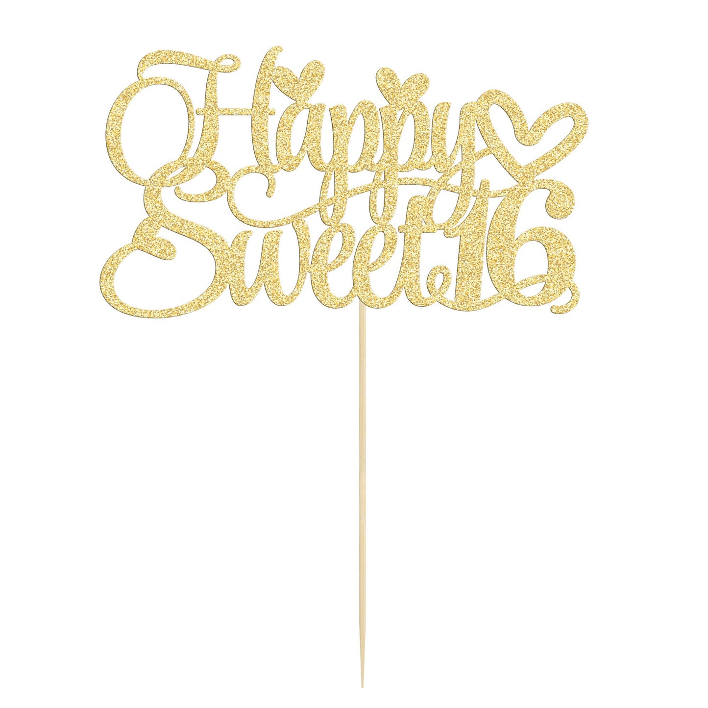 Ephlyn Happy Sweet 16 Cake Topper, Glitter 16th Birthday Cake Decoration, Gold, Paper