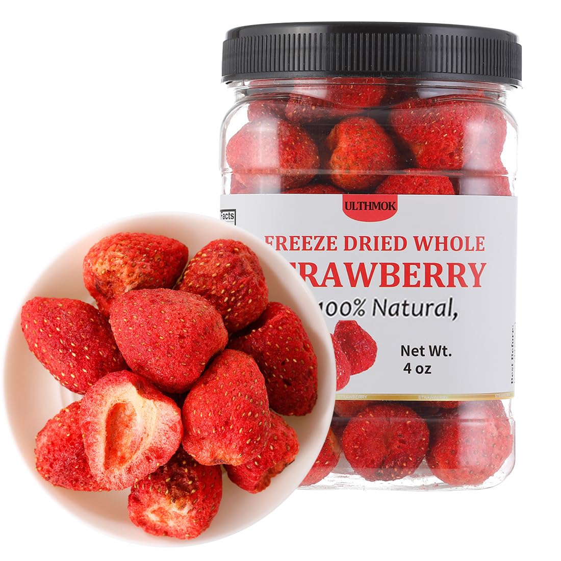 Premium Freeze Dried Strawberries 4 Oz/114g,Whole Big Frozen Dried strawberry,100% Natural,No Additives .