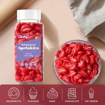 Cobakey Red Sprinkles For Cake Decorations 3.52 Ounce Hot Kiss Sugar Sprinkles For Cupcake Toppers Wedding Party Valentines Hall