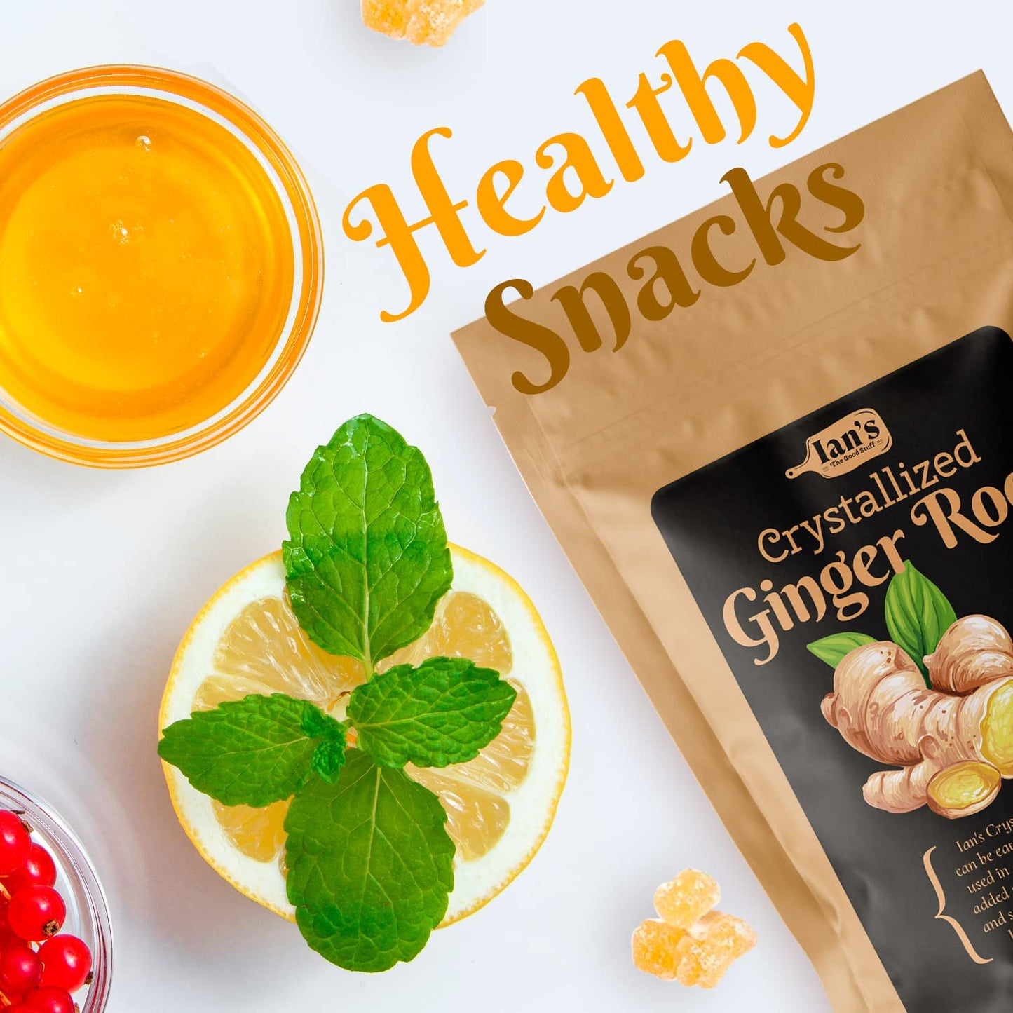 IANs Crystallized Ginger Pieces (12oz) - Candied Ginger Chews for Nausea, Snacking & Baking - Healthy Snacks