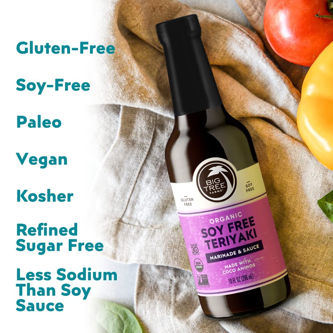 Big Tree Farms Organic Coco Aminos - Liquid Coconut Aminos, Soy-Free Sauce, Low Sodium, Soy Alternative, Gluten Free, Kosher, Marinade & Sauce, Non-Gmo - Teriyaki, 10 Fl Oz (Pack Of 1)