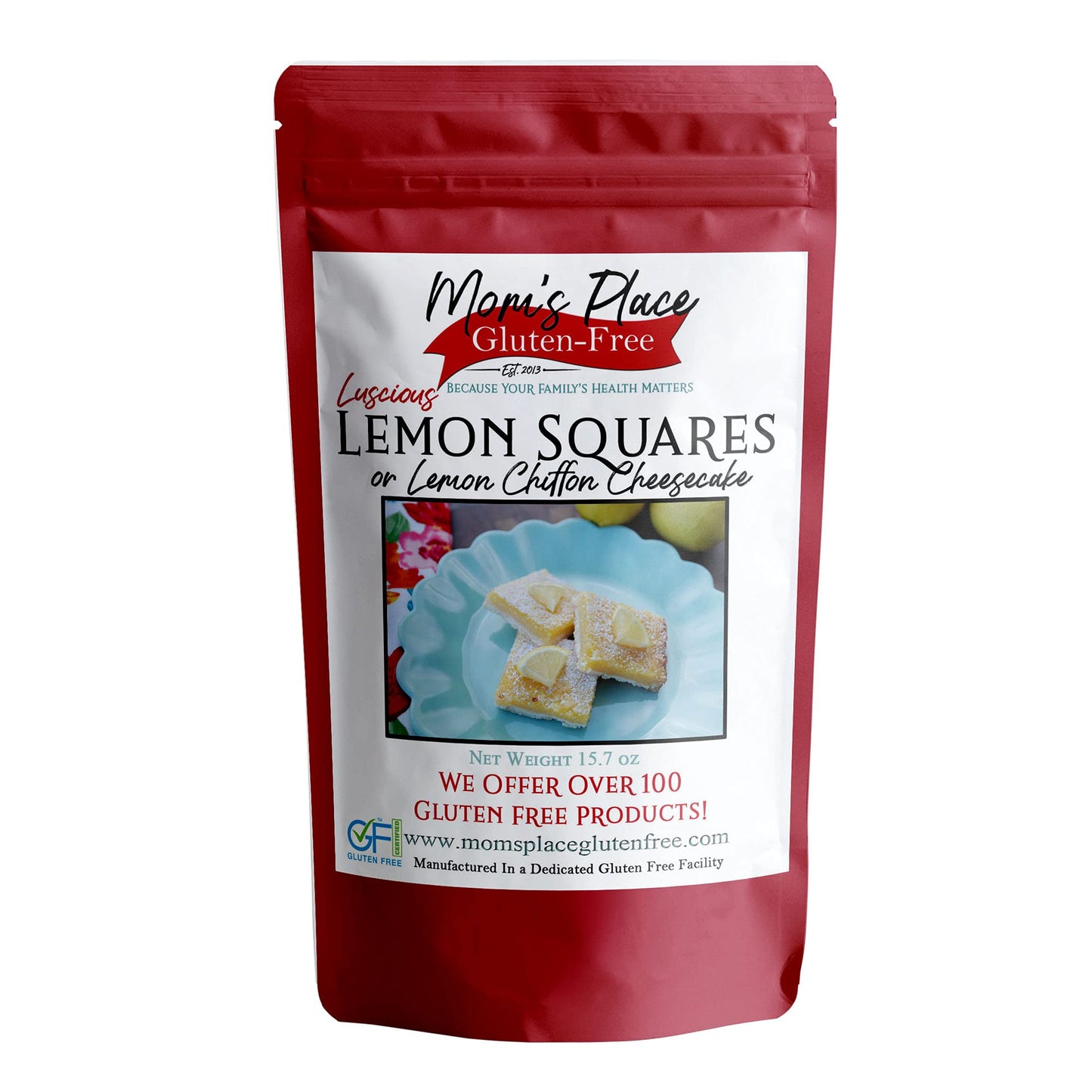 Moms Place Gluten-Free Luscious Lemon Squares Mix - 14.6 oz Pack - 18 Servings - Easy to Make Gluten Free Dessert