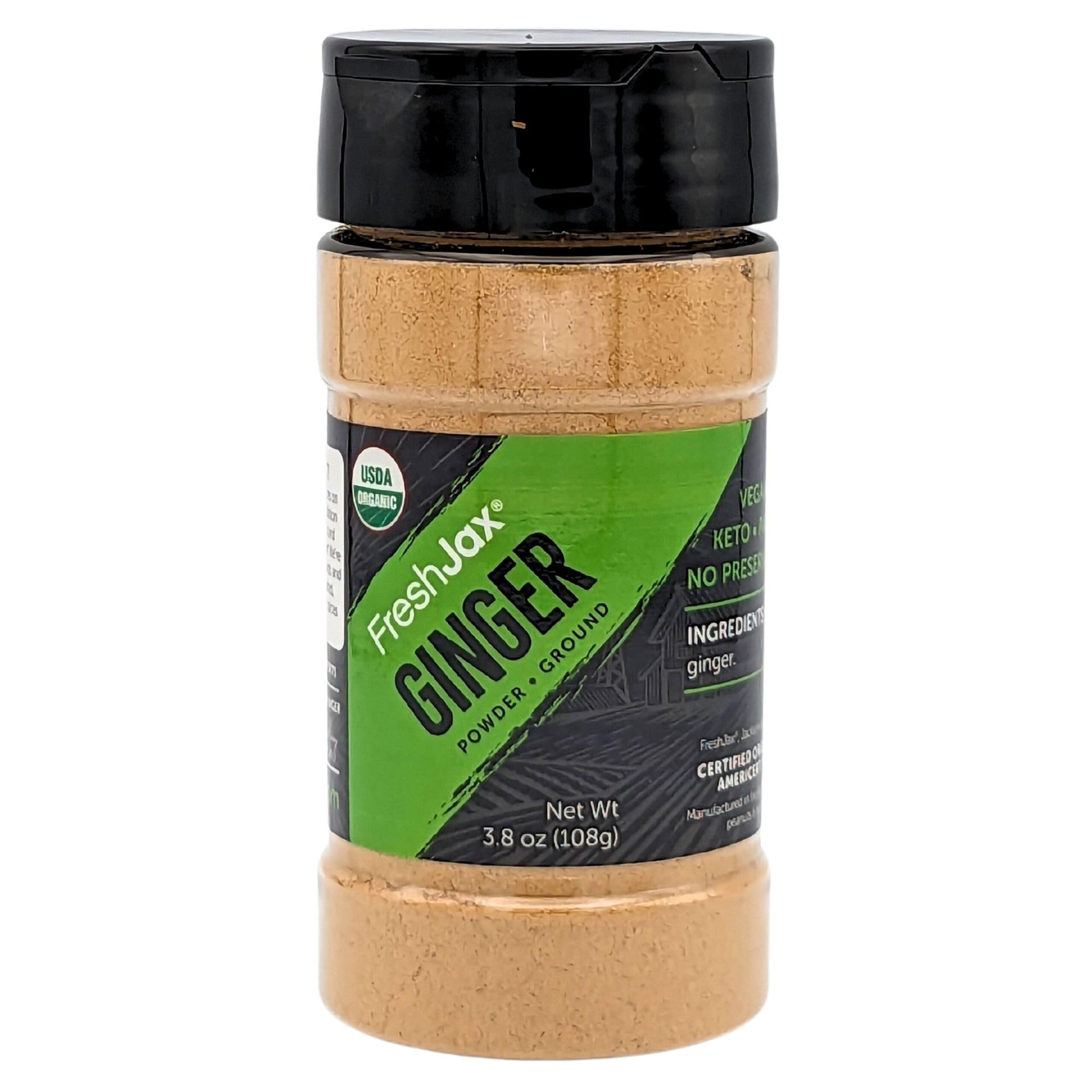 FreshJax Organic Spices Ginger Root Powder - Certified Organic, Gluten-Free, Kosher, 3.8oz Bottle