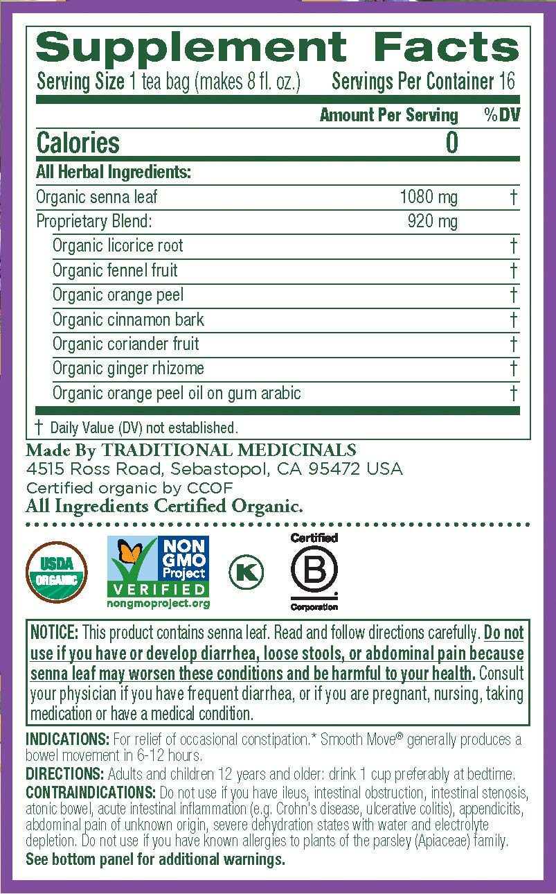 Traditional Medicinals Organic Smooth Move Herbal Stimulant Laxative Tea, 16 Count (Pack Of 6)