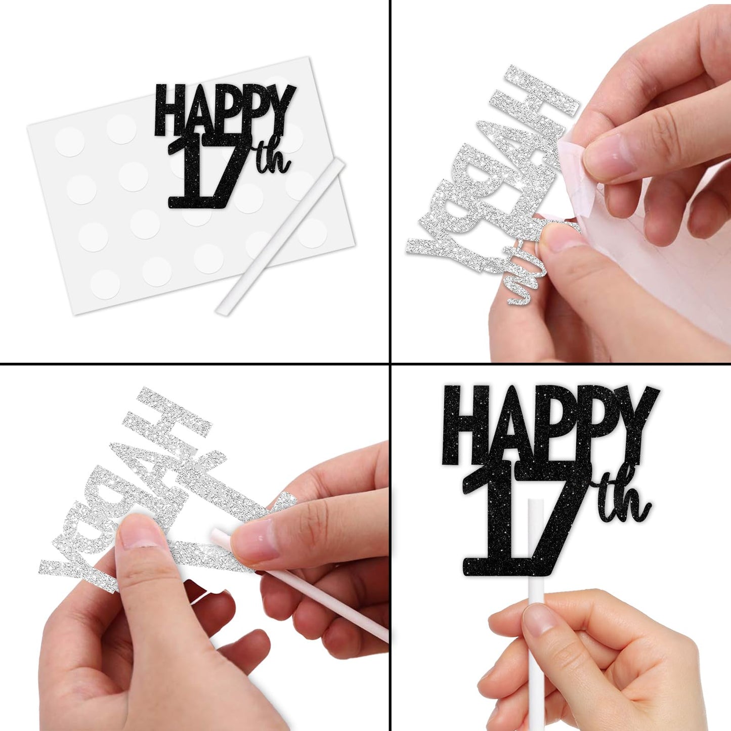 18Pcs Black Glitter Happy 17Th Dessert Cupcake Topper Pick For Funny Legend Since 2008 Theme Decor Supplies Men Women Happy 17 B