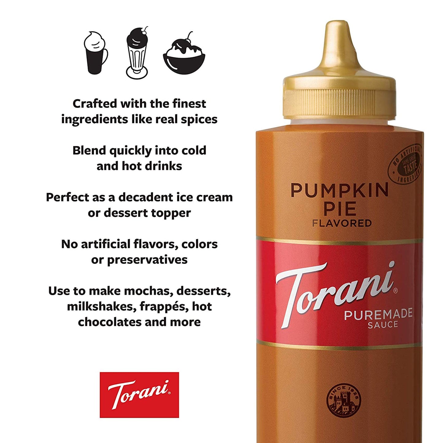 Torani Puremade Sauce, Pumpkin Pie, Squeeze Bottle, 16.5 Ounces