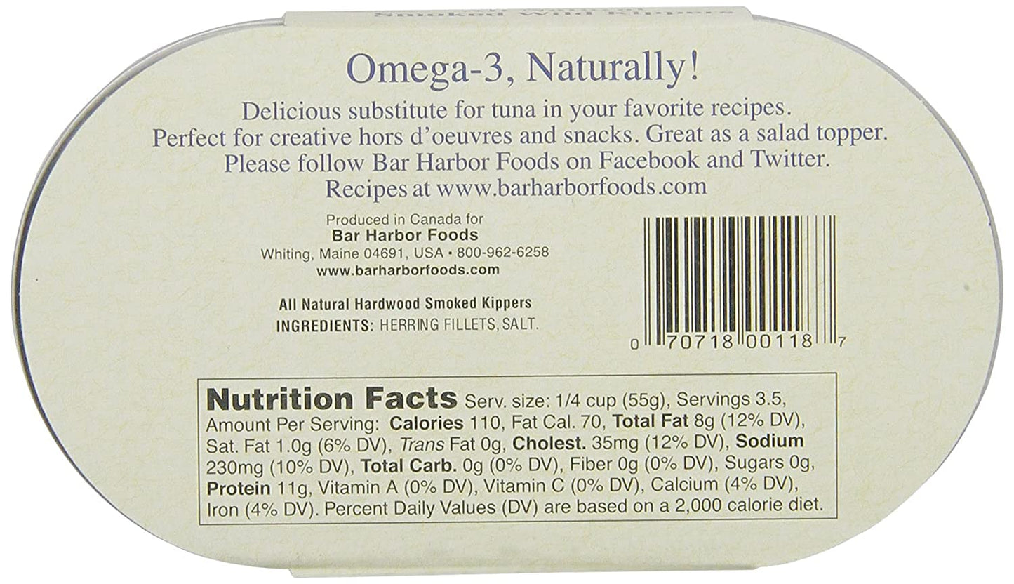 Bar Harbor Wild Smoked Kippers, 6.7 oz. - Pack of 6, Seafood Snack