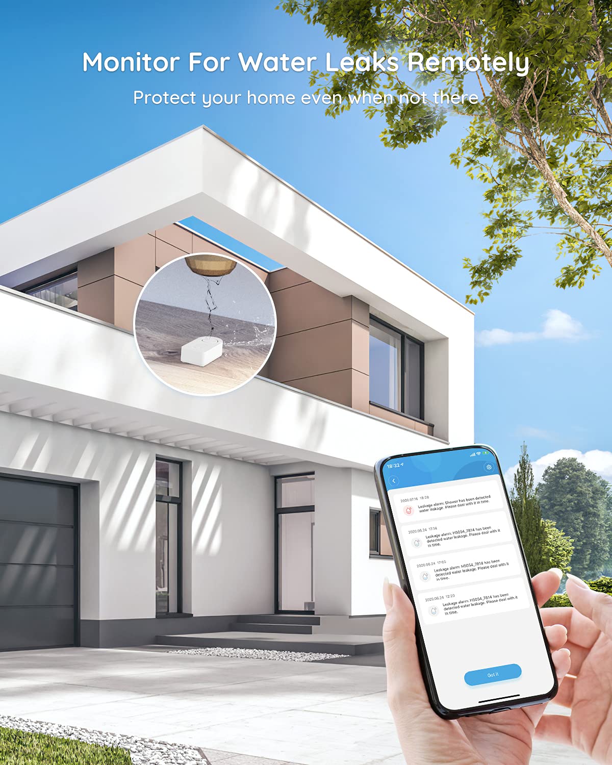 Govee Wifi Water Sensor 2 Pack, 100Db Adjustable Alarm And App Notifications, Leak And Drip Alerts By Email, Detector For Home,