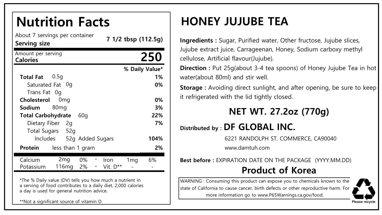 Damtuh Korean Honey Jujube Tea, Jujube With Honey, 27.16 Oz 770G