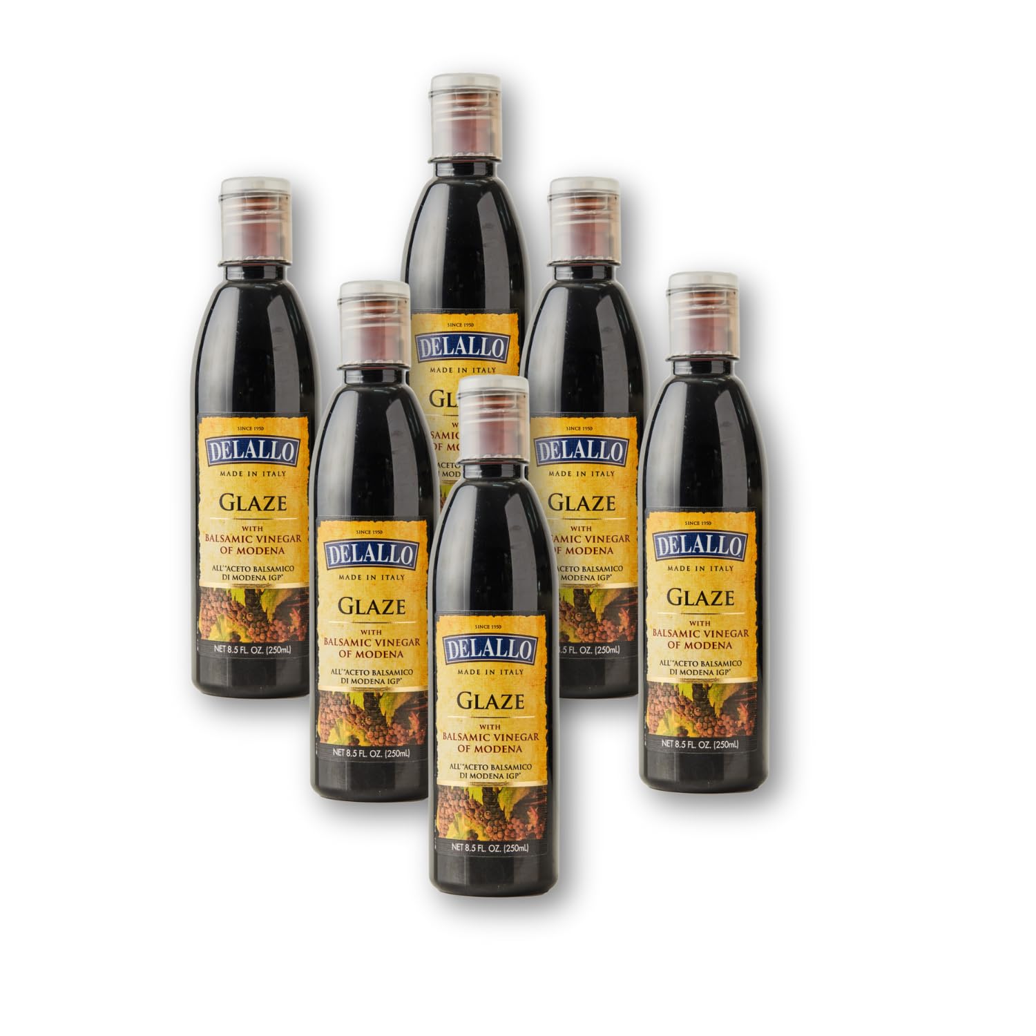 DeLallo Modenacrem Balsamic Vinegar Glaze, 8.5 oz. Bottle, (6 Pack), Made In Italy, Ready-to-Use Condiment, Vegan, Sweet and Tan