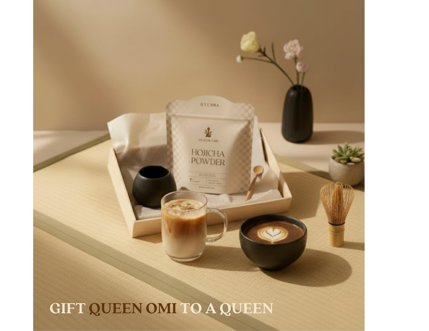Queen Omi Organic Hojicha Powder | 100% Organic Japanese Roasted Green Tea Powder-Matcha & Coffee Alternative | Low Caffeine  Antioxidant-Rich  Smooth  Toasty  Nutty Flavor | 80g