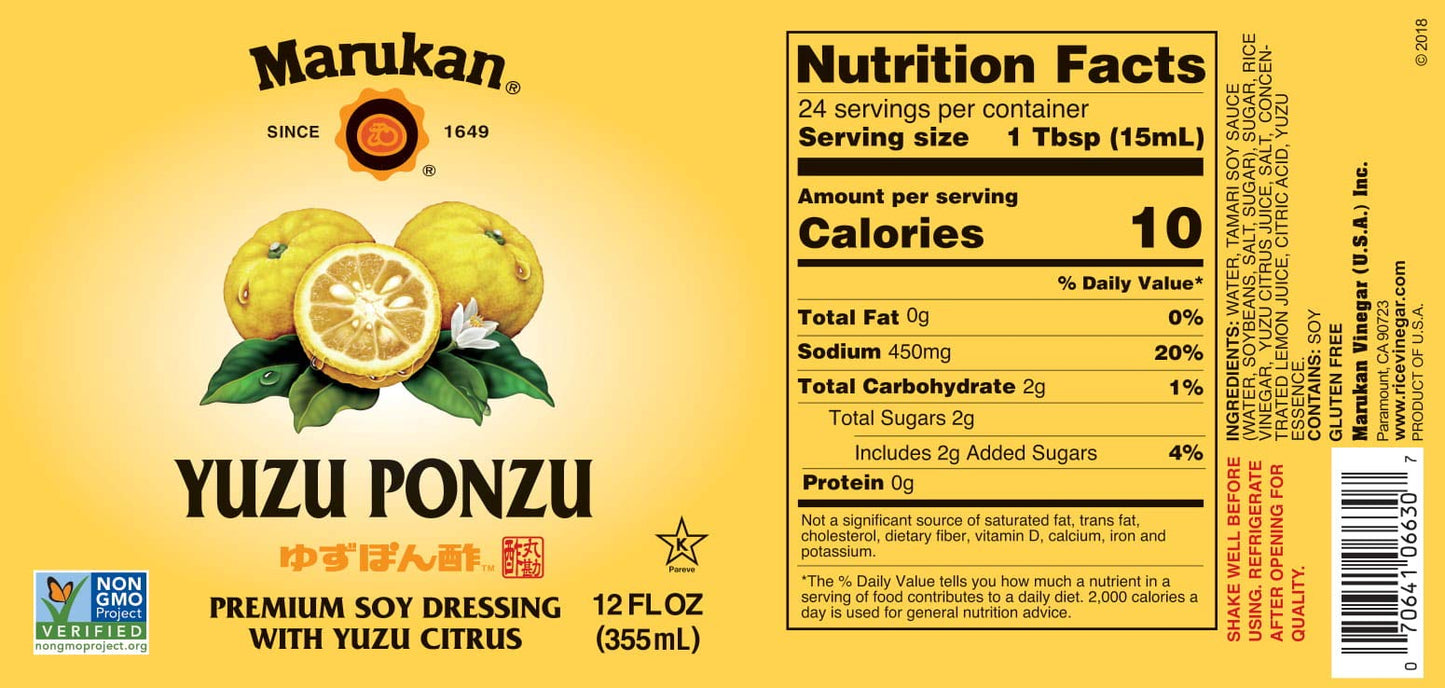 Marukan Ponzu Yuzu Soy Citrus Dressing (Yellow Label), 12 Ounce Glass Bottle (Pack Of 6)