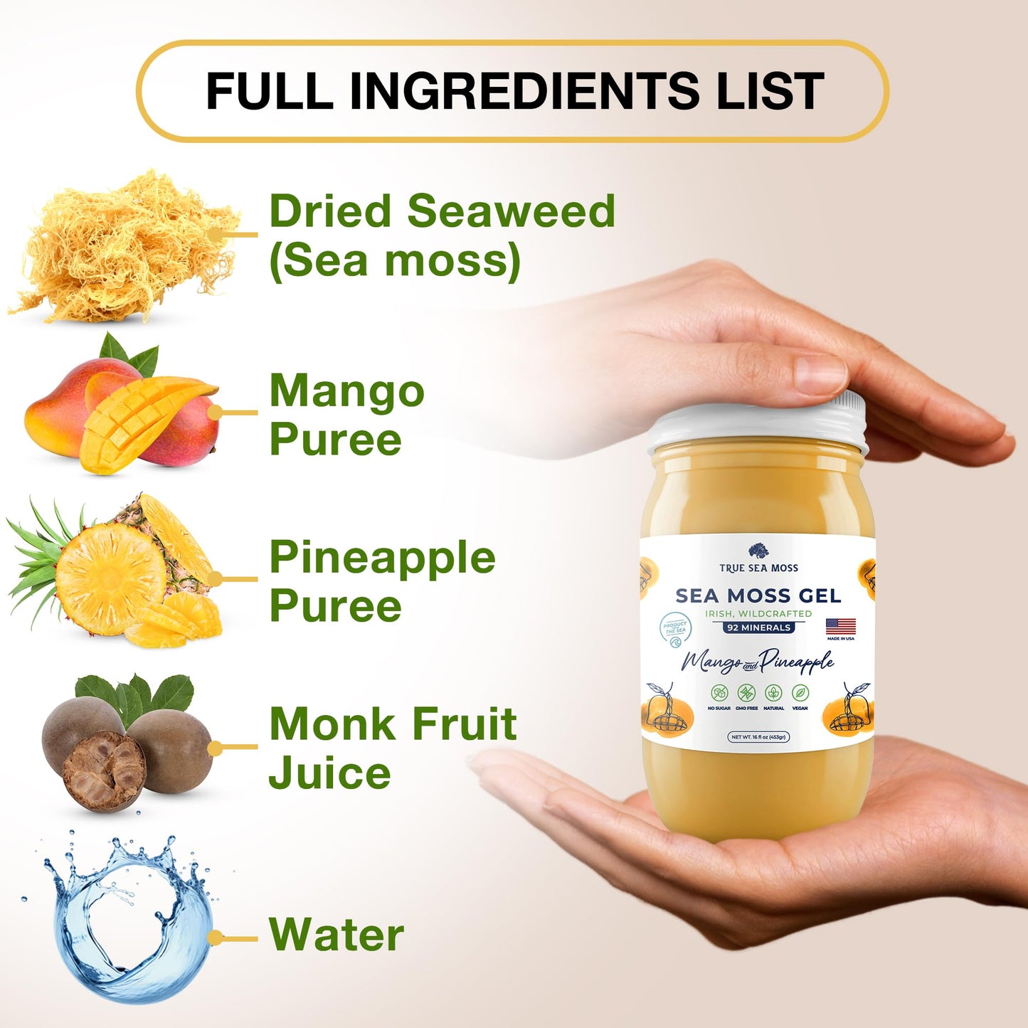 TrueSeaMoss Wildcrafted Irish Sea Moss Gel -7 Flavors- Nutritious Raw Seamoss Rich in Minerals, Proteins & Vitamins - Antioxidan