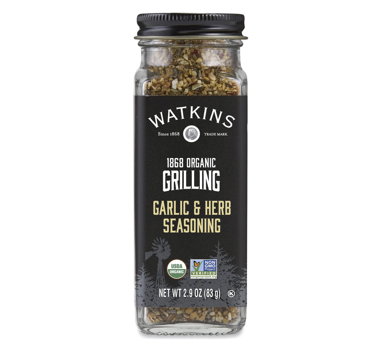 Watkins Organic Grilling Garlic & Herb Seasoning, Non-GMO, Kosher, 2.9 Oz, 1-Pack