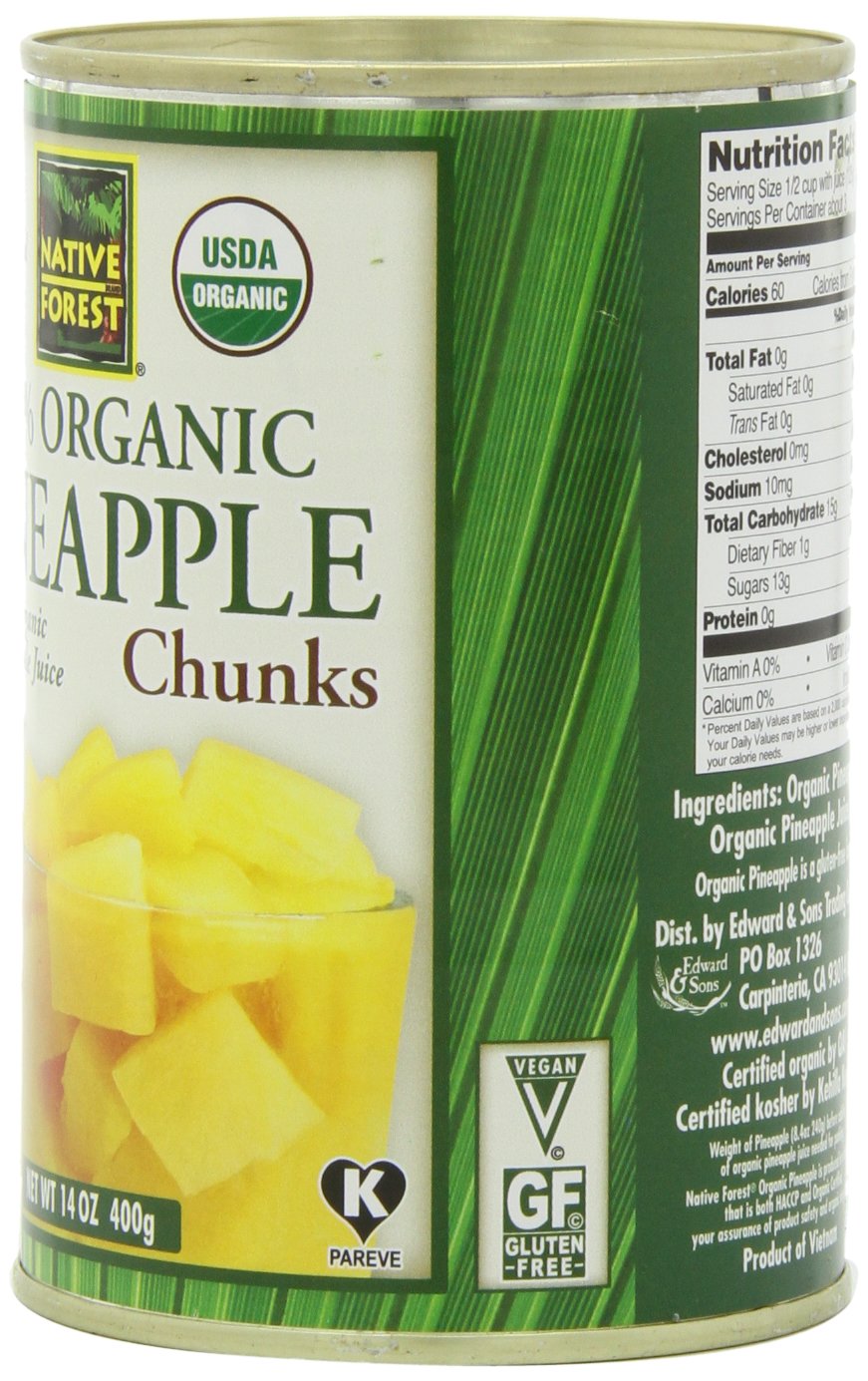 Native Forest Organic Pineapple Chunks - Canned Pineapple Chunks In Juice, Canned Fruit, Pineapple Canned, Pineapple Juice - 14 Ounce (Pack Of 6)