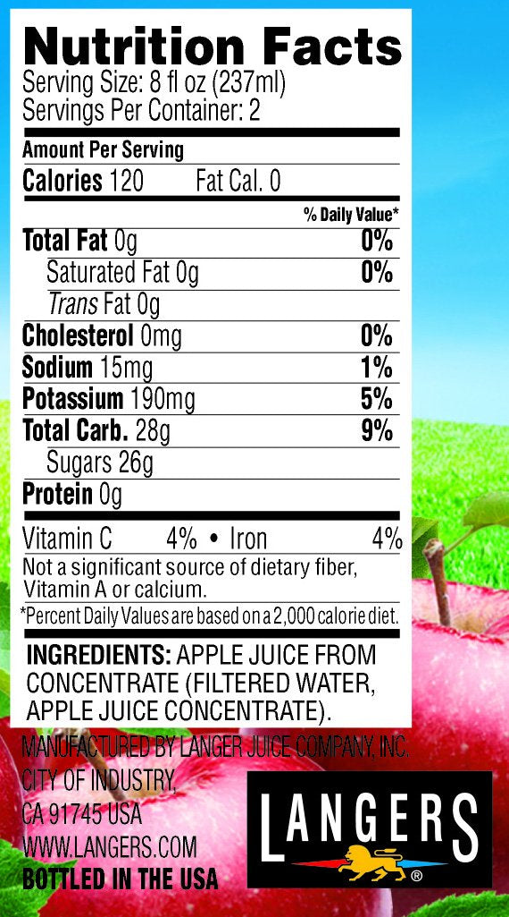 Langers 100% Apple Juice, 15.2 Oz (Pack Of 12)
