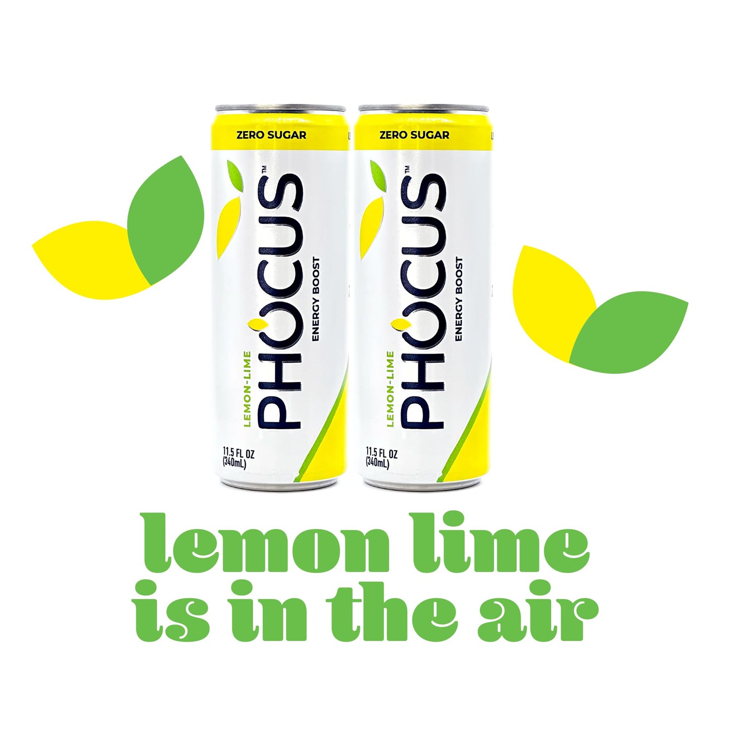 PHOCUS Energy Drink  Lemon Lime Sparkling Water  75mg Natural Caffeine Plus L-Theanine  Zero Sugar  Zero Calories  No Artificial Sweeteners  11.5 fl oz Cans (Pack of 12)