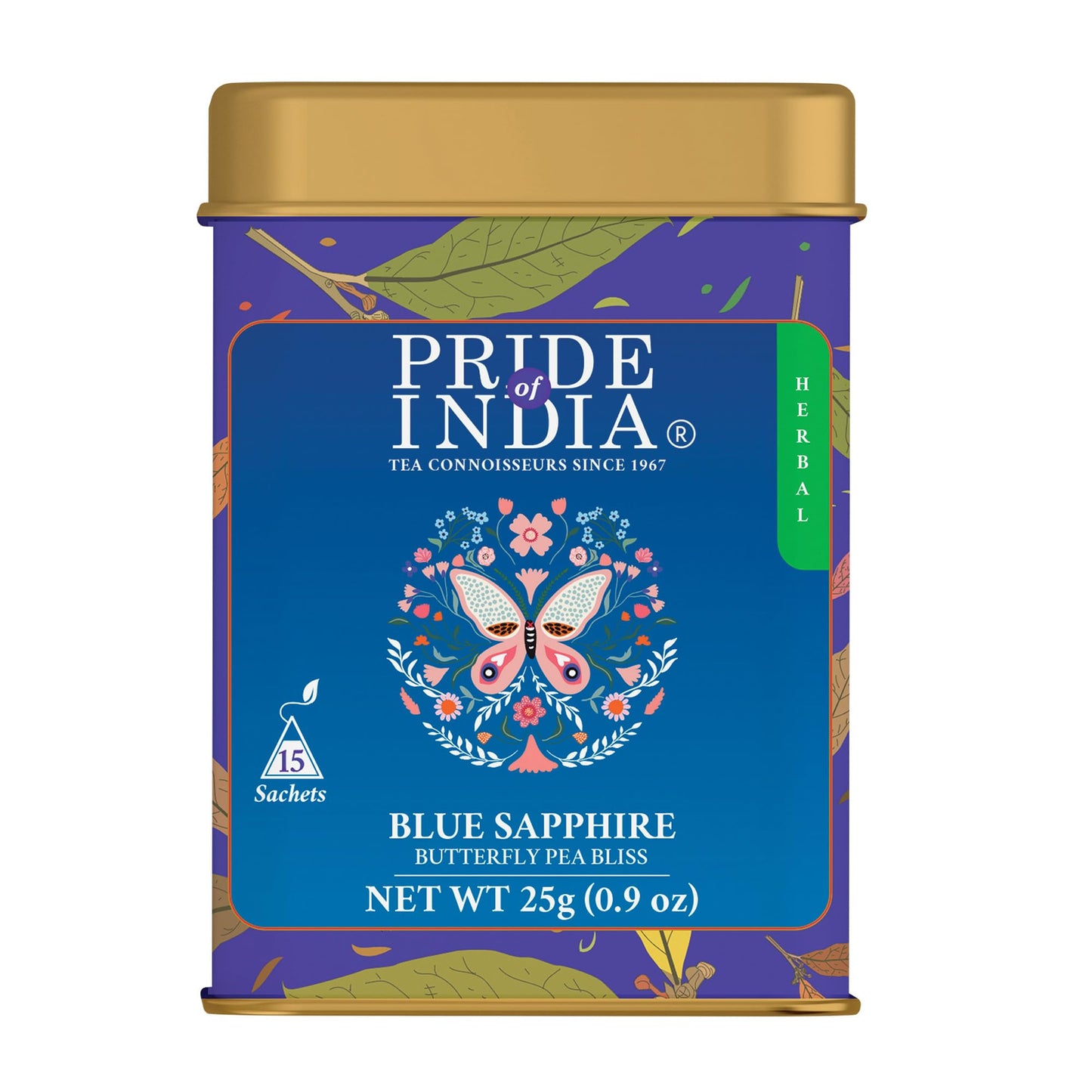 Pride of India | Blue Sapphire: Butterfly Pea Flower Tea 1 oz (28.3 gm) | 100% Pure Butterfly Pea Flower | Mild, Earthy Flavor & Subtle Floral Flavor | enhanced Pyramid Nylon Tea Bags