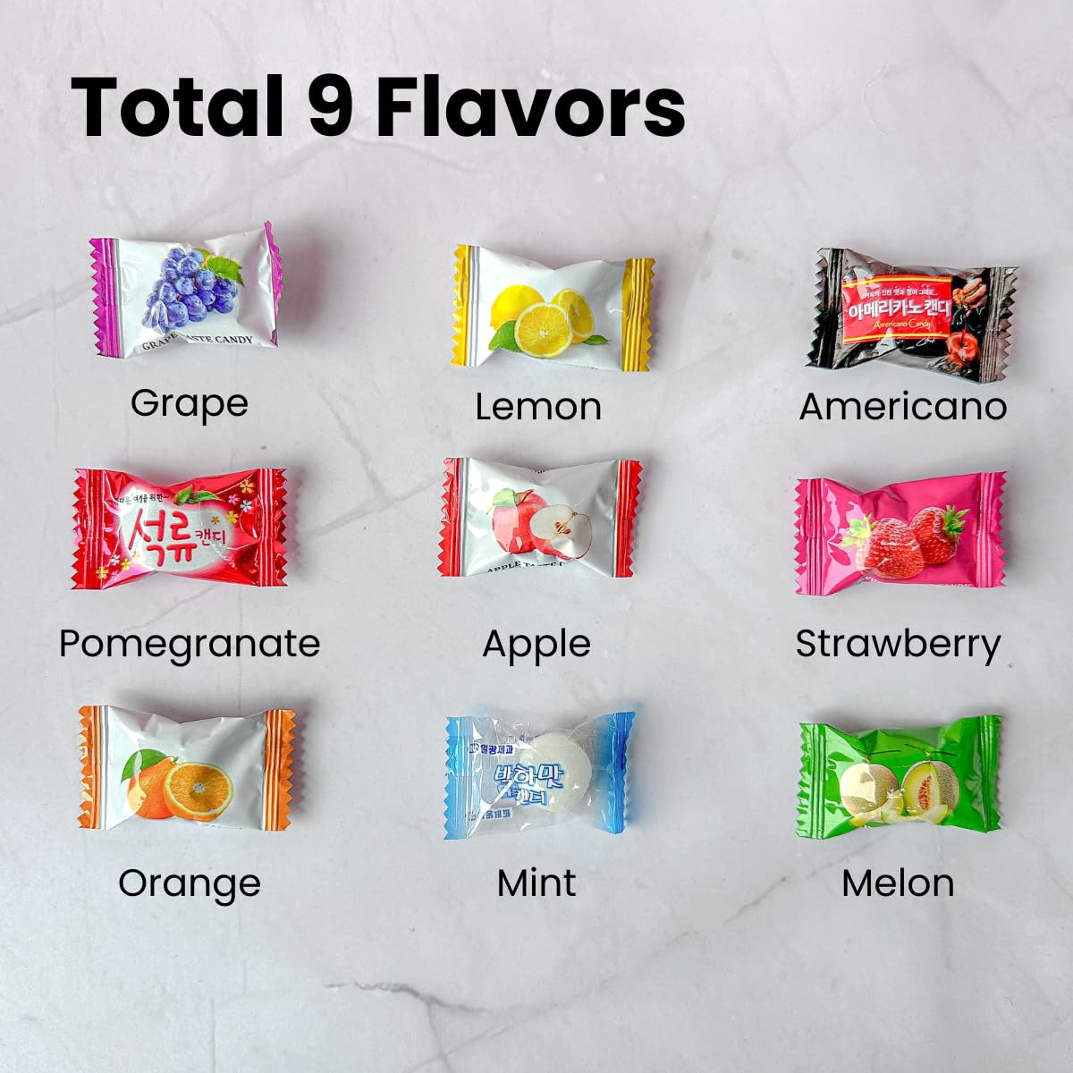 Korean Assorted Fruity Hard Candy, 1.75 lb bulk bag with 200 Individually wrapped pieces, 9 Flavor Mix includes Apple, Strawberr