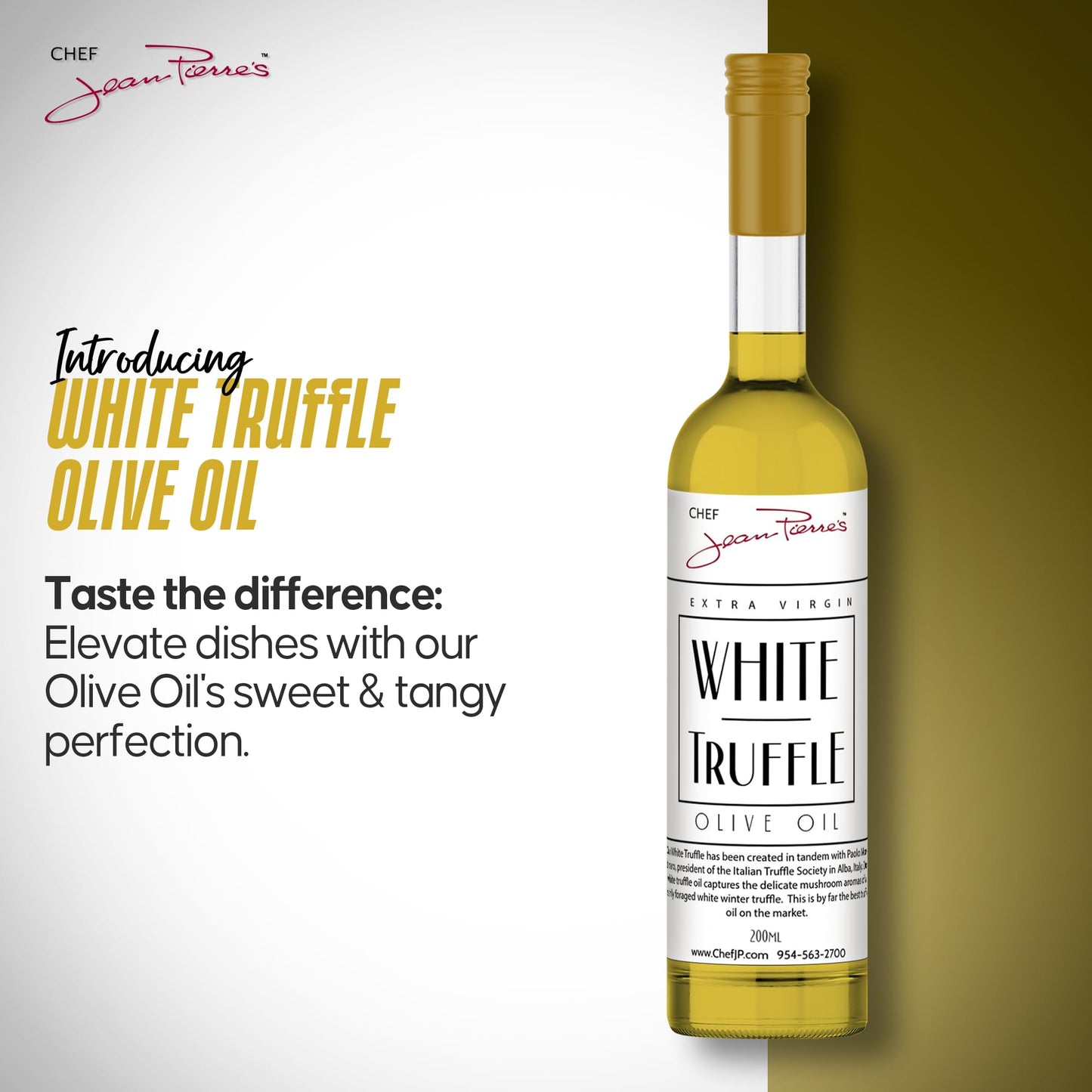 Chef Jean Pierre's Extra Virgin White Truffle Olive Oil, 200ml (7oz) Glass Bottle - Naturally Infused Flavor