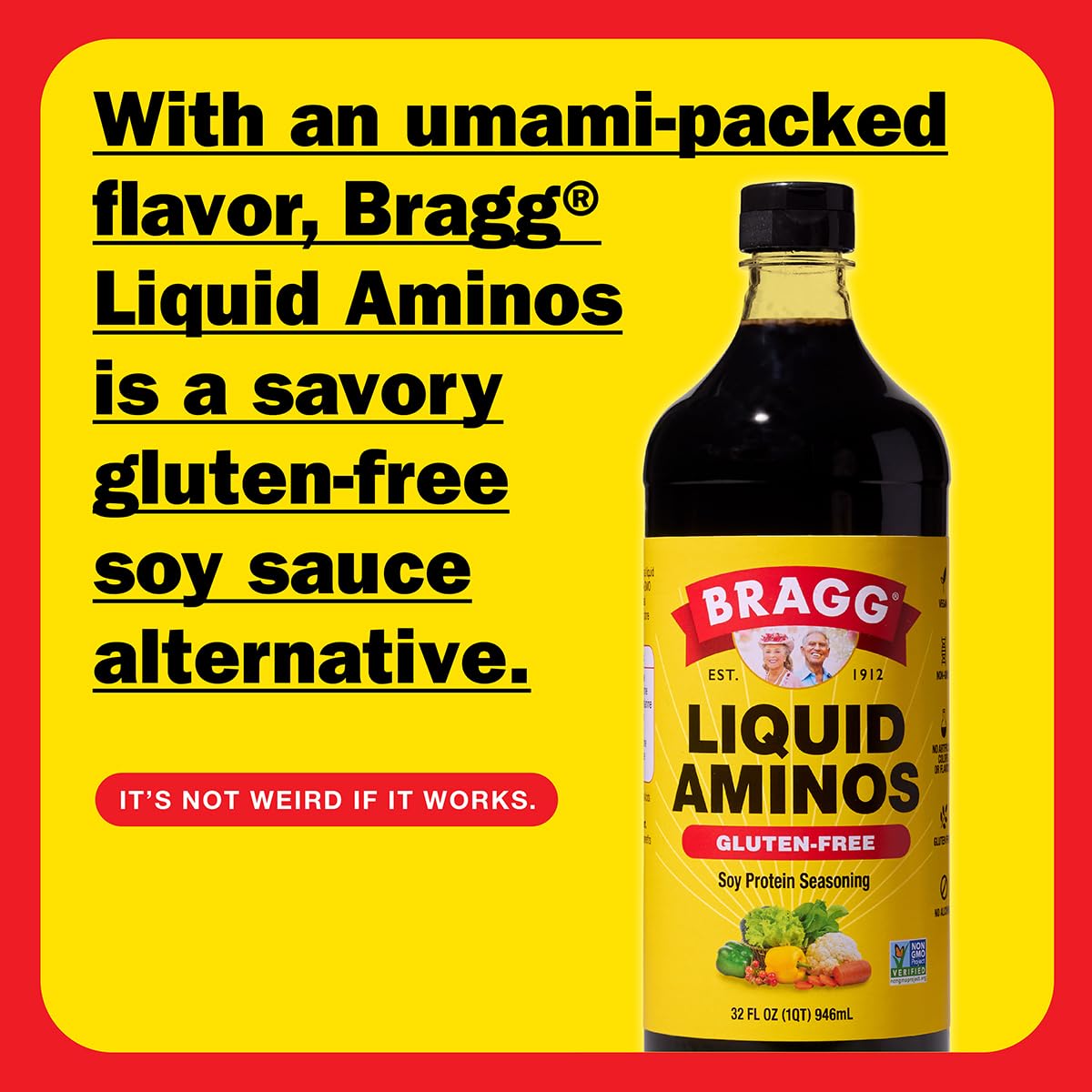 Bragg Liquid Aminos All-Purpose Seasoning - Gluten-Free Soy Sauce Substitute - 32 fl oz - Aminos Color