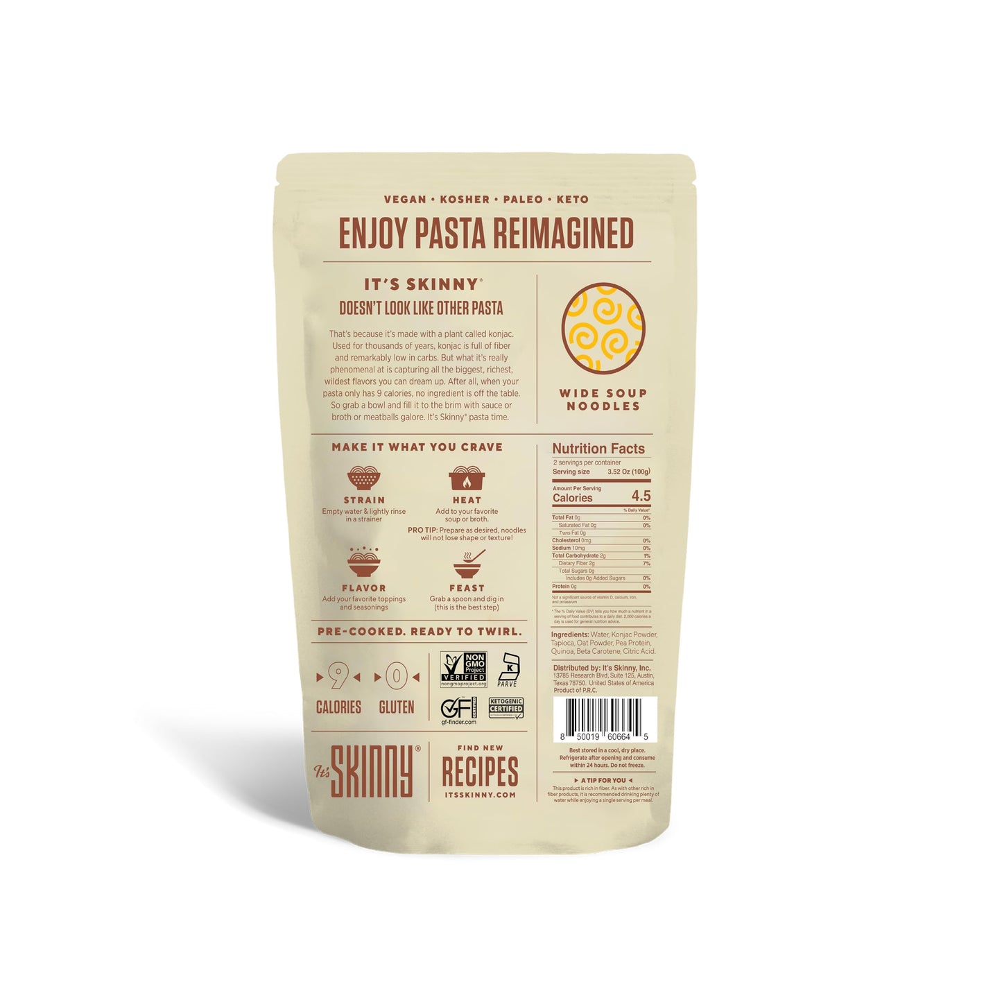 Its Skinny Konjac Noodles - Gluten Free, Low Carb, Vegan - 9.52 oz (Pack of 6)