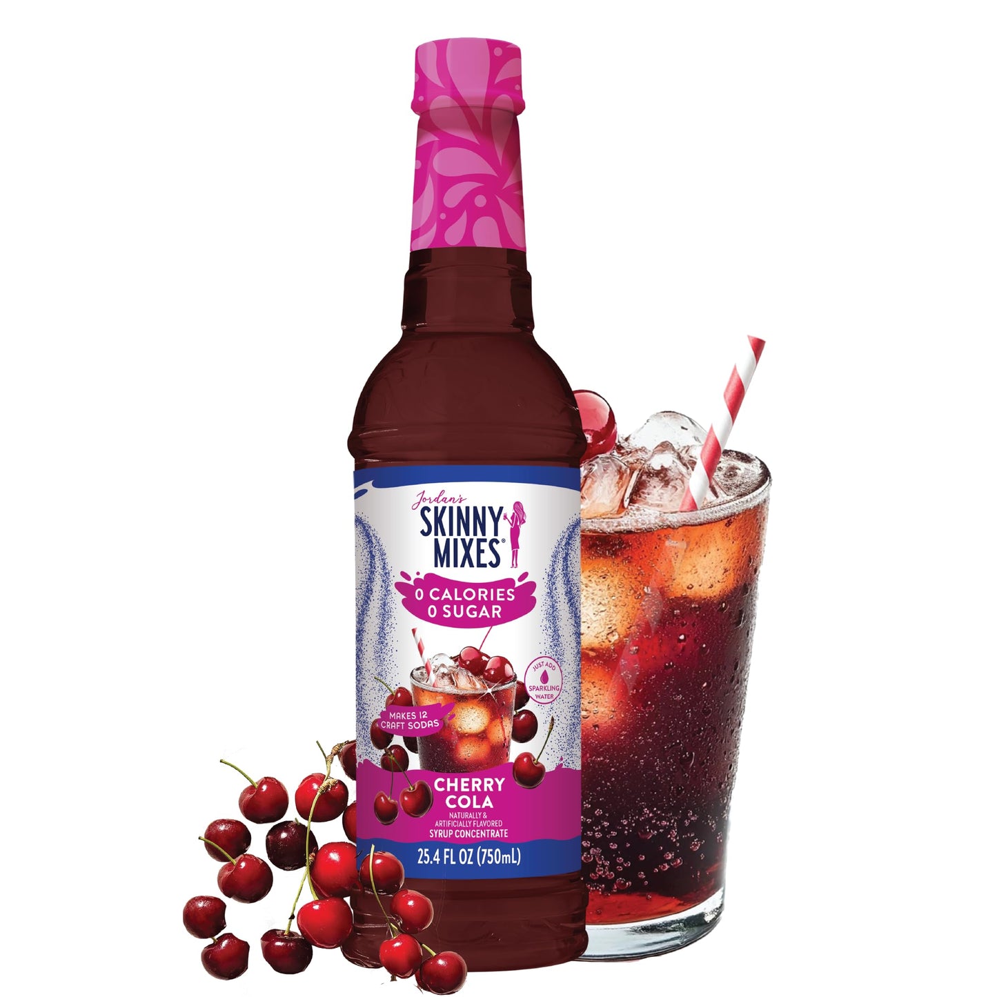 Jordans Skinny Mixes Sugar Free Syrup  Cherry Cola Flavor  Fruit Flavored Water Enhancer  Drink Mix for Iced Tea  Lemonade  Drinks  Low Calorie Water Flavoring  Dairy & Gluten Free Kosher  25.4 Fl Oz