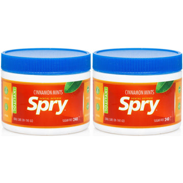 Spry Xylitol Cinnamon Mints Sugar Free Candy - Breath Mints That Promote Oral Health, Dry Mouth Mints That Increase Saliva Production, Stop Bad Breath, 240 Count (Pack Of 2)