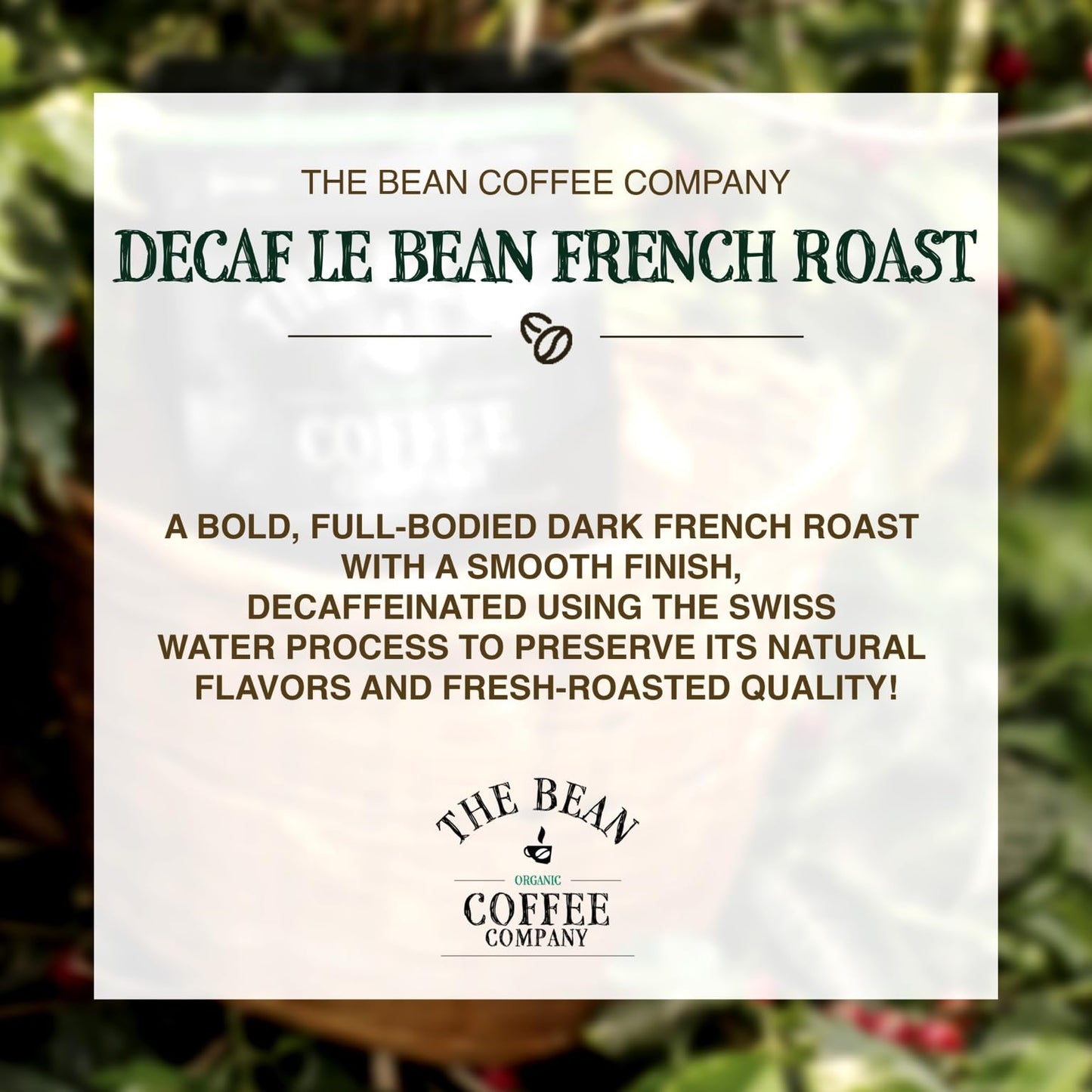 The Bean Organic Coffee Company Water Processed Decaf Le Bean, Dark French Roast, Ground Coffee, 5-Pound Bag, Caf   Molido Tosta