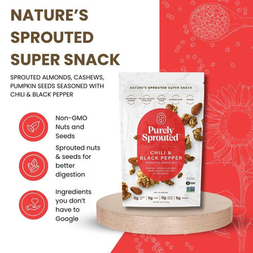 Purely Sprouted Chili & Black Pepper Snack Mix: Vegan, Gluten-Free, And Non-Gmo Blend For A Healthy Crunch! (4 Oz, 6 Pack)