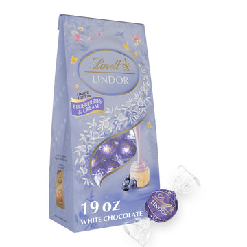 Lindt LINDOR Blueberries & Cream White Chocolate Truffles, White Chocolate Easter Candy with Blueberries and Cream Truffle Filli