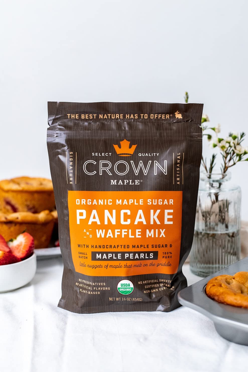 Crown Maple Organic Maple Sugar Pancake and Waffle Mix, 16oz, with Handcrafted Maple Sugar and Small-Batch Maple Pearls