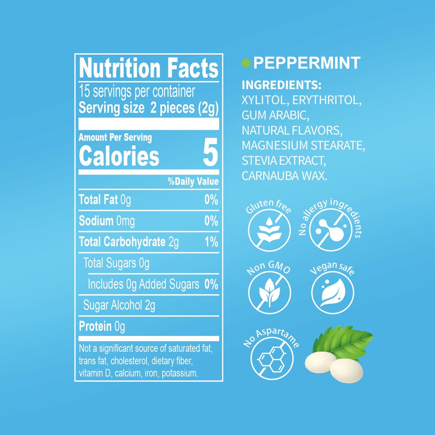Dc24 Daily Care Xylitol Erythritol Mints, No Aspartame Sugar Free Mints, Low-Calorie, Refresh Breath Mints Keto Peppermint 30 Pi
