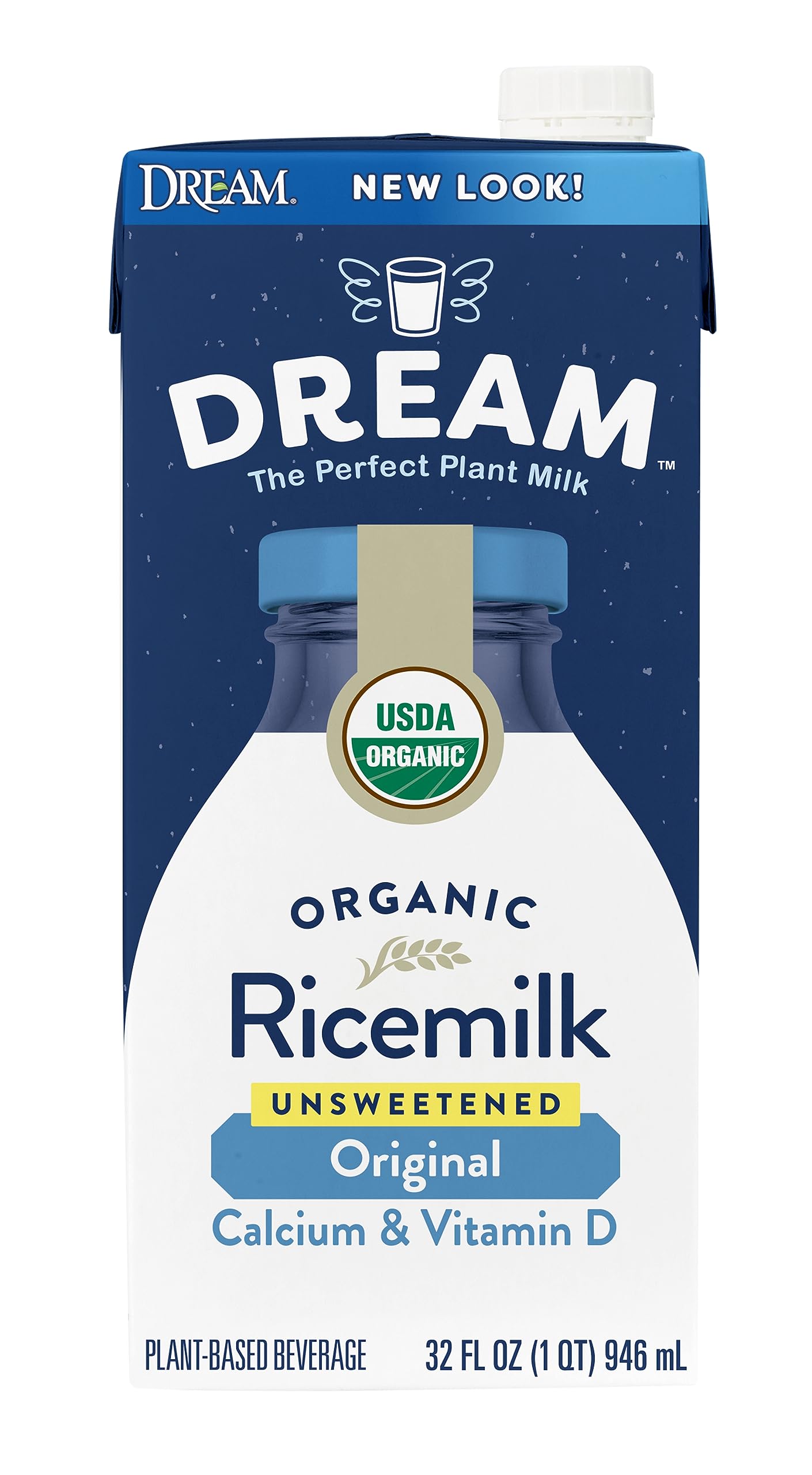 Rice Dream Organic Rice Milk Drink, Unsweetened Original, Vegan Dairy Alternative, Lactose Free, Shelf Stable, 32oz (Pack of 12)