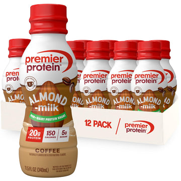 Premier Protein Almondmilk Plant Based Protein Shake  20g Protein  5g Sugar  11.5 Fl oz  Coffee  12 Count