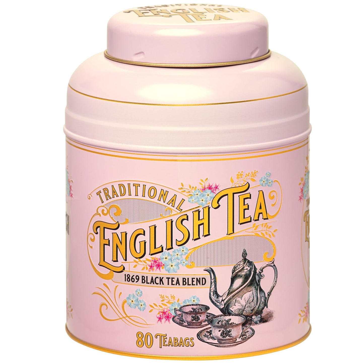 New English Teas Vintage Victorian Tea Caddy With 80 English Teabags (Rose Pink)