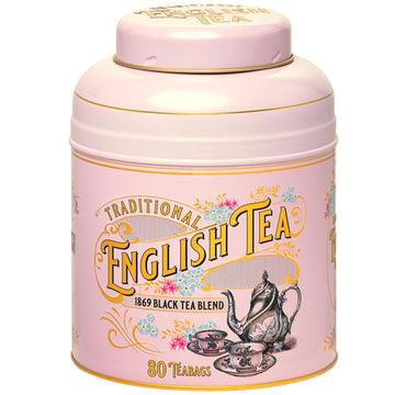 New English Teas Vintage Victorian Tea Caddy With 80 English Teabags (Rose Pink)