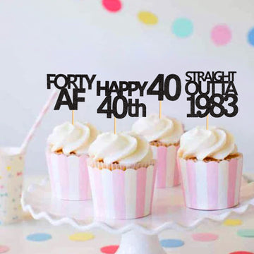 Keaziu 48 Pack Black 40Th Birthday Cupcake Toppers Straight Outta 1983 Cupcake Toppers Happy 40Th Cupcake Toppers Forty Af Cupca
