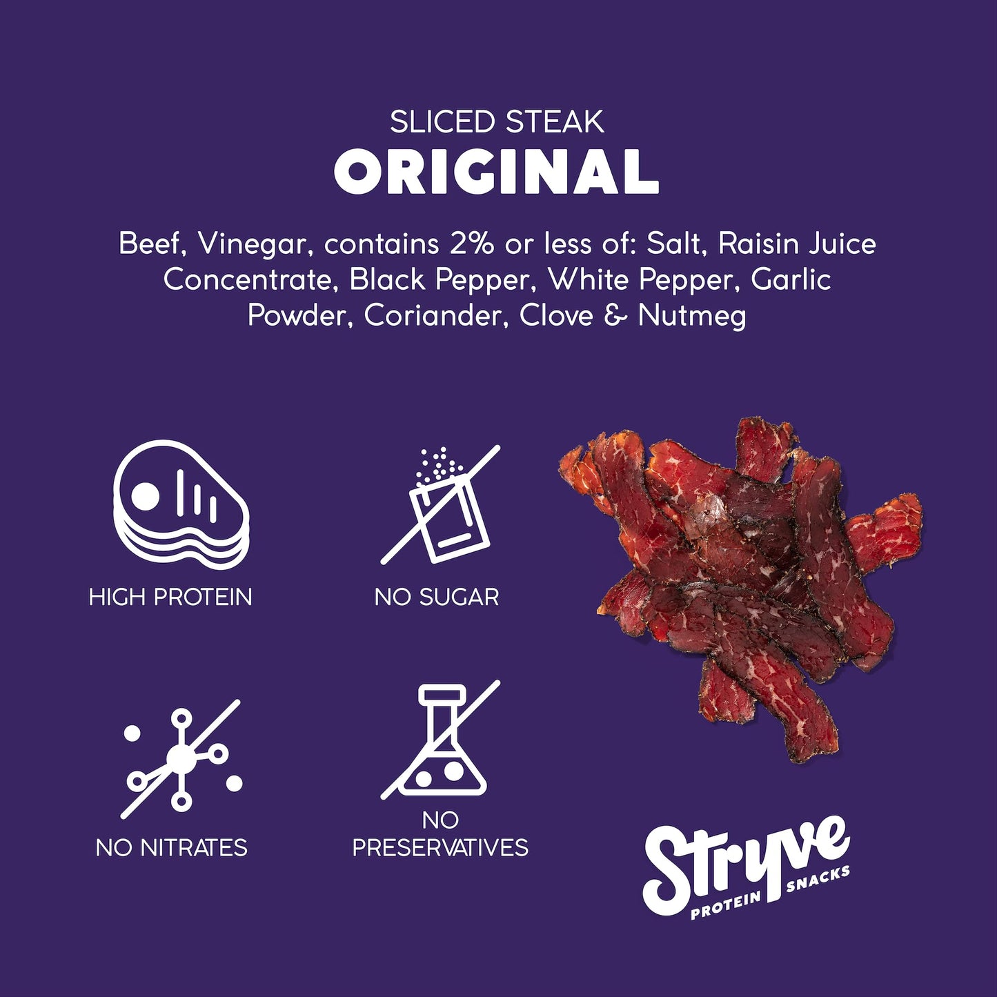 Stryve Beef Biltong Steak Snacks, 36g Protein, Sugar Free, Keto & Paleo Friendly, 2.25 oz (Pack of 4)